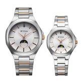 Titan Bandhan Couple Watch Analog Sun-Moon Silver Dial Two Toned Stainless Steel Band, 94009KM01P